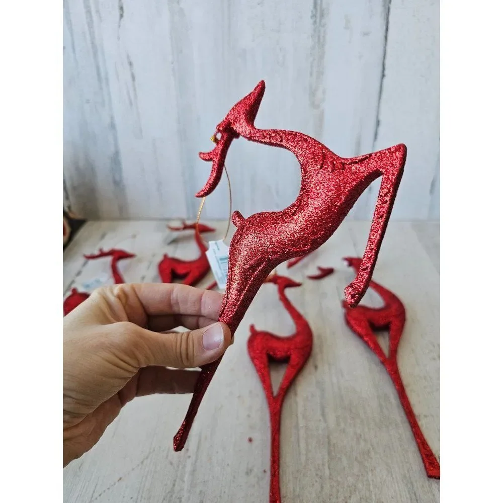 Red glitter large reindeer‎ ornament decor Xmas set tree